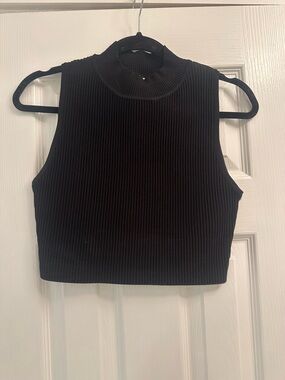 Altar'd State Black Ribbed Mock Neck Cropped Tank
